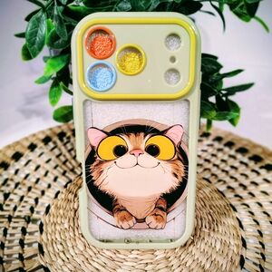 Cute Cat iPhone 17 Pro Case in Pale Green - Adorable Yellow-Eyed Kitten Design